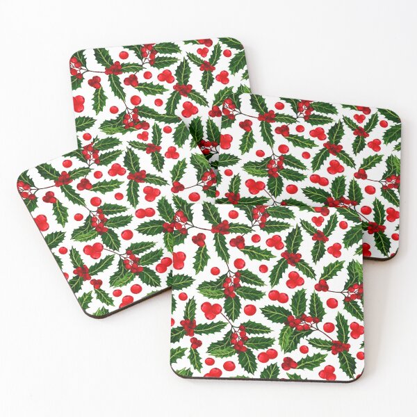 Item preview, Watercolour Christmas pattern, red berries, white background. designed and sold by Natalya Alexandrou.