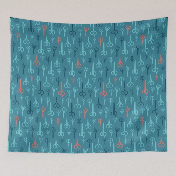 Item preview, Copy of Scissors pattern on blue background designed and sold by boozkova-vorona.
