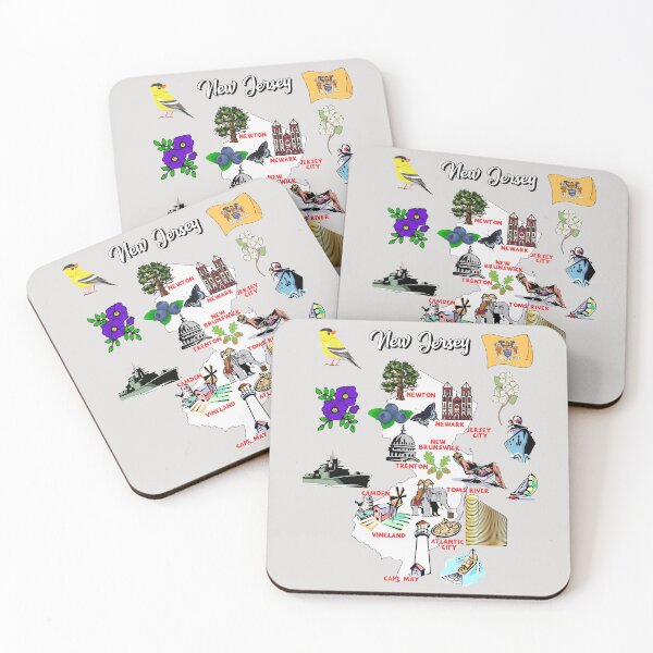 Item preview, tourist map of New jersey state, USA, major cities, flag, landmarks designed and sold by mashmosh.