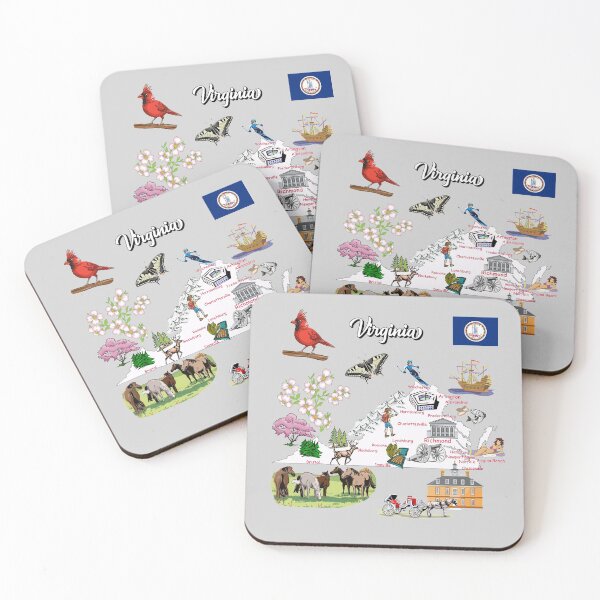 Item preview, tourist map of Virginia state, USA, major cities, flag, landmarks designed and sold by mashmosh.