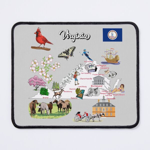 Item preview, tourist map of Virginia state, USA, major cities, flag, landmarks designed and sold by mashmosh.