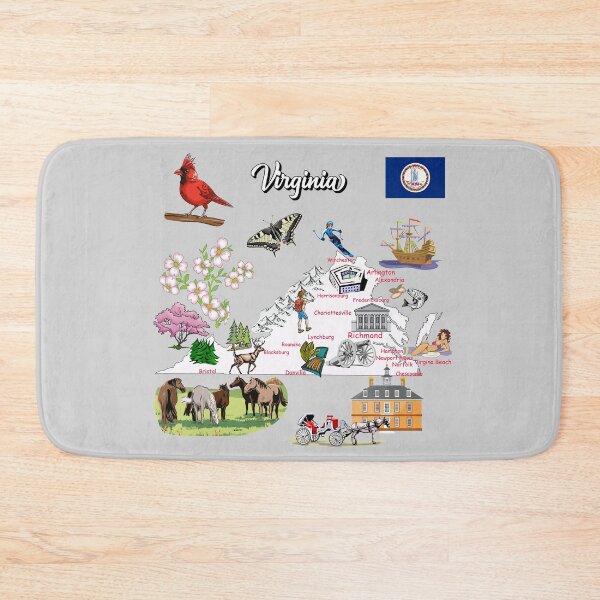 Item preview, tourist map of Virginia state, USA, major cities, flag, landmarks designed and sold by mashmosh.