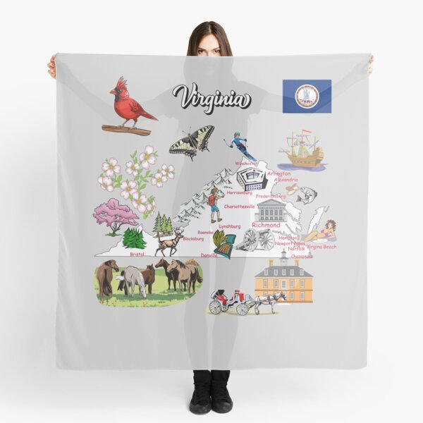 Aperçu de l'œuvre carte touristique de l'état de Virginie, États-Unis, grandes villes, drapeau, points de repère créée et vendue par mashmosh.