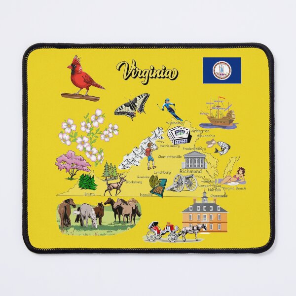 Item preview, Virginia state tourist map with landmarks, flag and famous symbols, USA designed and sold by mashmosh.