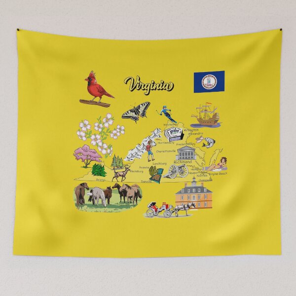 Item preview, Virginia state tourist map with landmarks, flag and famous symbols, USA designed and sold by mashmosh.