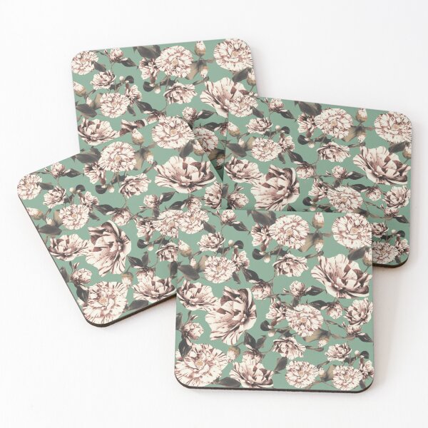 Item preview, Pastel Green Sepia Vintage Japanese Stripy Peonies Design designed and sold by TrulyEpoque.
