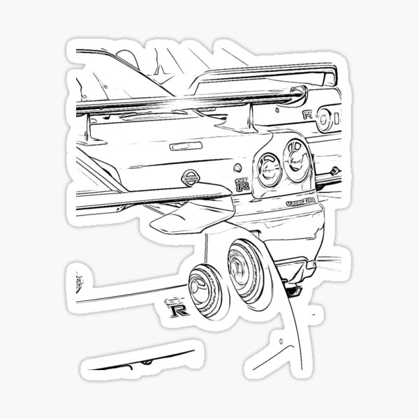 Aperçu de l'œuvre Skyline R32 R33 R34 GTR Wireframe Noir créée et vendue par Auto-Prints.