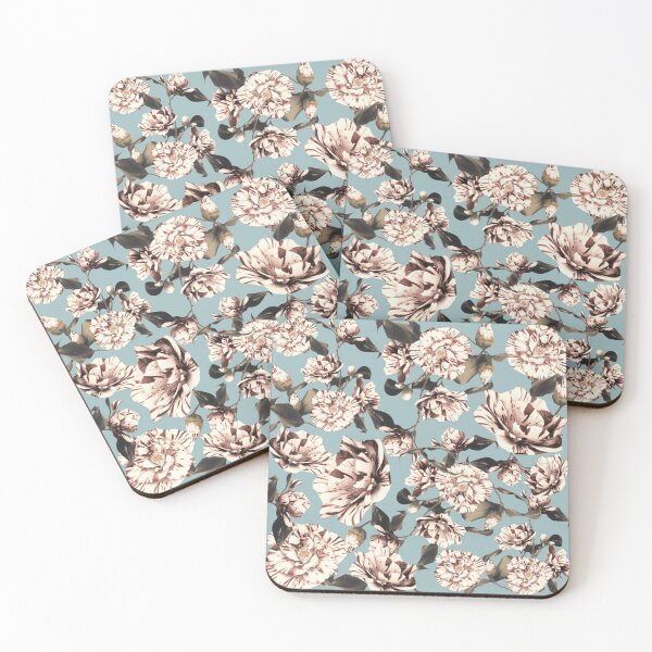 Item preview, Pastel Blue Sepia Vintage Japanese Stripy Peonies Design designed and sold by TrulyEpoque.
