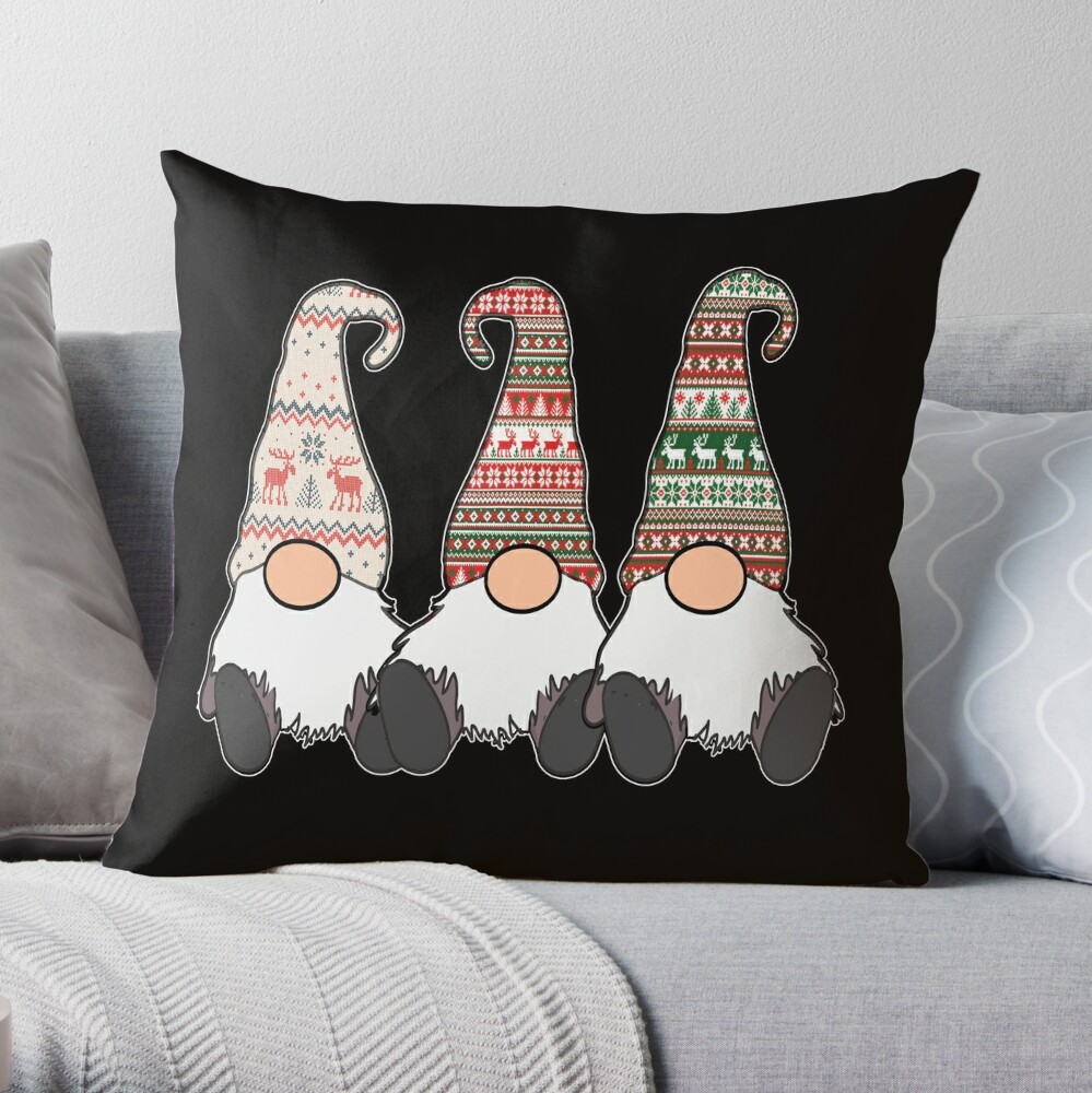 Gnome in Striped Hat Christmas Pillow