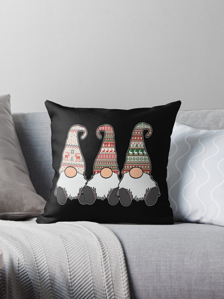 Gnome in Striped Hat Christmas Pillow