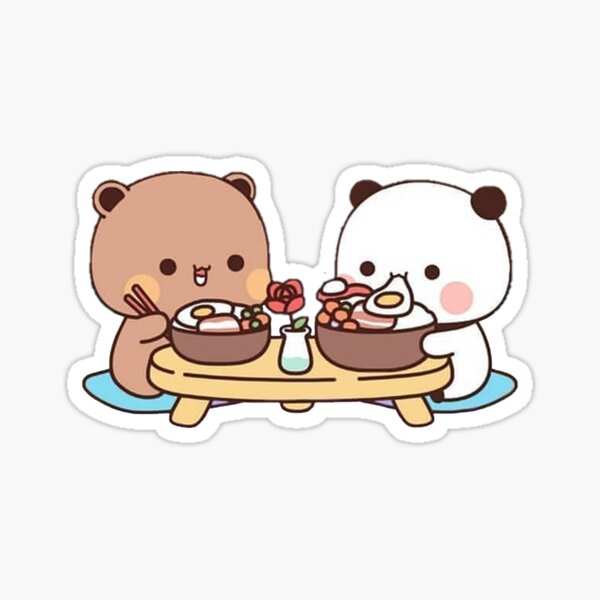 panda and brownie bear enjoying lunch Sticker