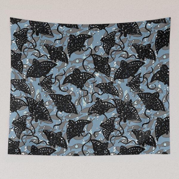 Item preview, Black Spotted Eagle Ray School of Fish Pattern designed and sold by Michelebuttons.