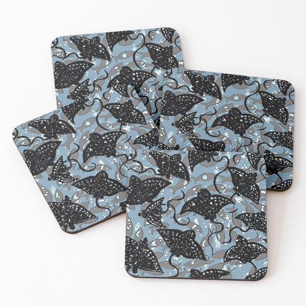 Item preview, Black Spotted Eagle Ray School of Fish Pattern designed and sold by Michelebuttons.