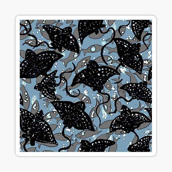 Vista previa del artículo con la obra «Patrón de escuela de peces de rayo de águila manchado negro», diseñado y vendido por Michelebuttons.