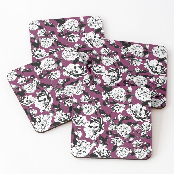 Item preview, Burgundy Monochrome Vintage Japanese Peony Illustration Design designed and sold by TrulyEpoque.