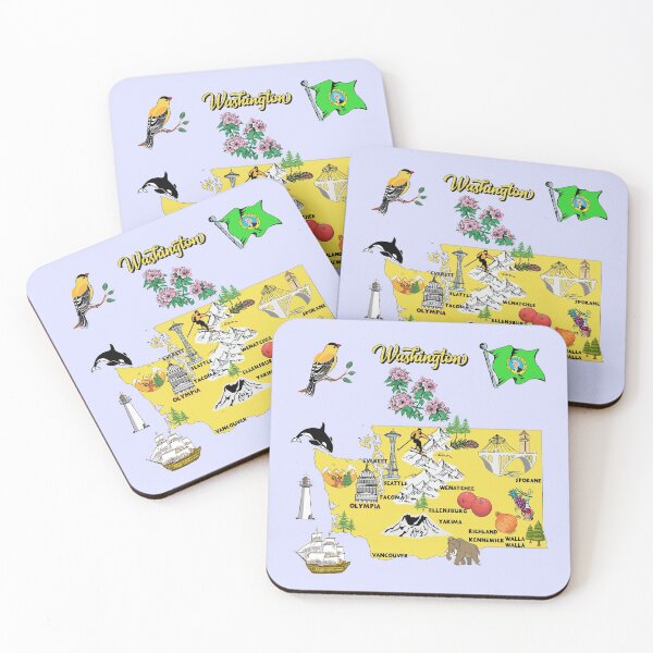 Item preview, Hand Drawn Illustration of Washington state Map with Tourist Destinations, USA designed and sold by mashmosh.