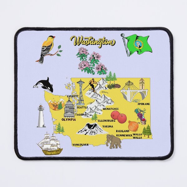 Item preview, Hand Drawn Illustration of Washington state Map with Tourist Destinations, USA designed and sold by mashmosh.