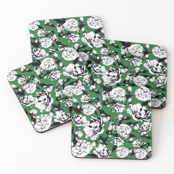 Item preview, Green Monochrome Vintage Japanese Peony Illustration Design designed and sold by TrulyEpoque.