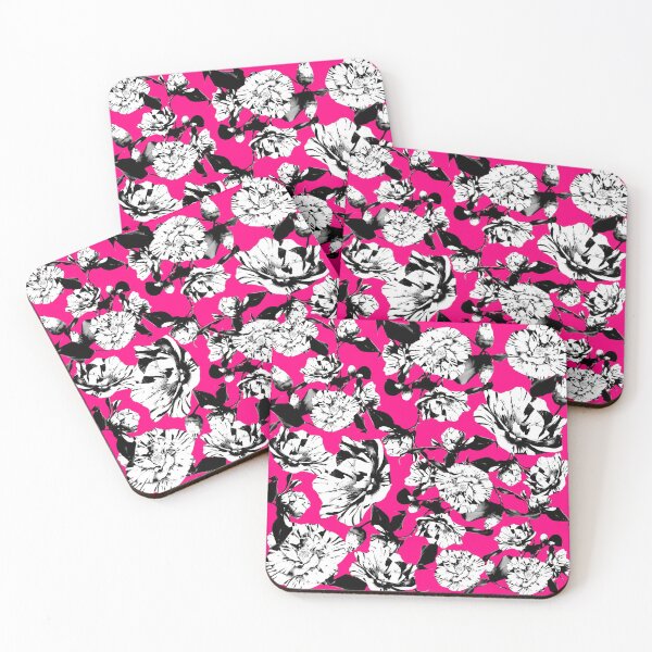 Item preview, Hot Bright Pink Monochrome Vintage Japanese Peony Illustration Design designed and sold by TrulyEpoque.