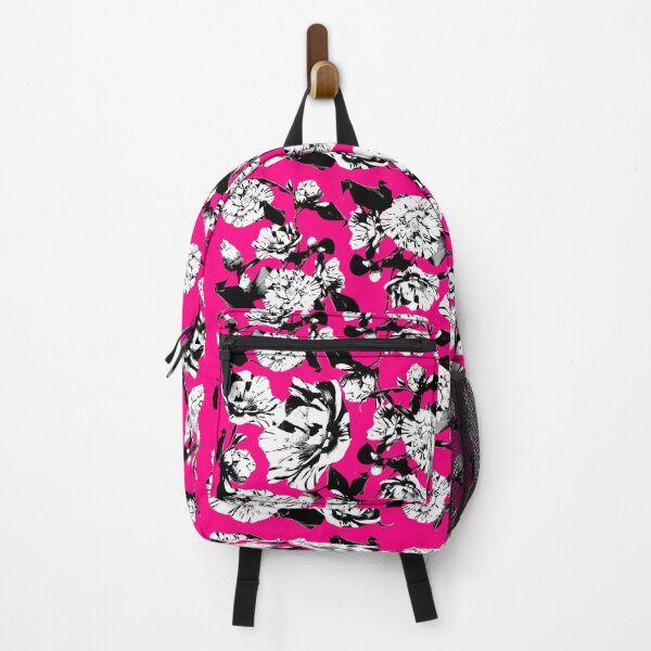 Item preview, Hot Bright Pink Monochrome Vintage Japanese Peony Illustration Design designed and sold by TrulyEpoque.