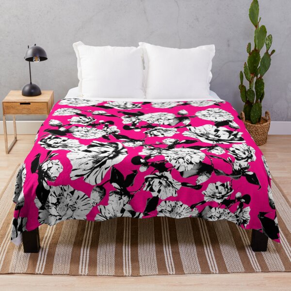 Item preview, Hot Bright Pink Monochrome Vintage Japanese Peony Illustration Design designed and sold by TrulyEpoque.
