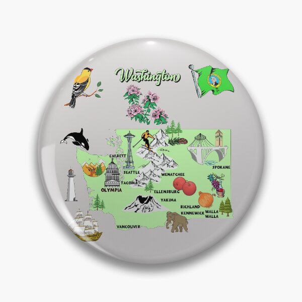 Item preview, Washington tourist map with landmarks, flag and famous symbols, USA designed and sold by mashmosh.