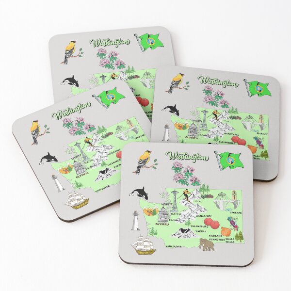 Item preview, Washington tourist map with landmarks, flag and famous symbols, USA designed and sold by mashmosh.