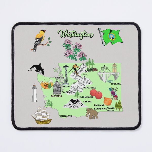 Item preview, Washington tourist map with landmarks, flag and famous symbols, USA designed and sold by mashmosh.