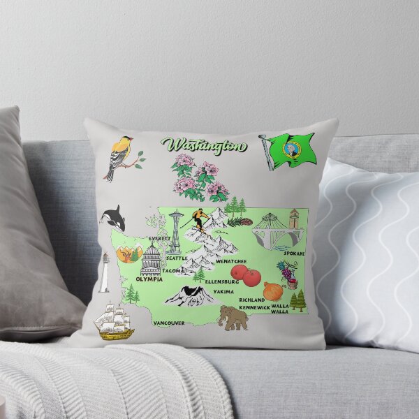 Item preview, Washington tourist map with landmarks, flag and famous symbols, USA designed and sold by mashmosh.