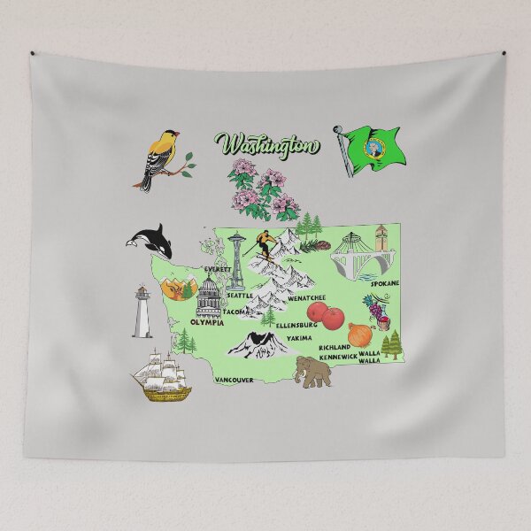 Item preview, Washington tourist map with landmarks, flag and famous symbols, USA designed and sold by mashmosh.