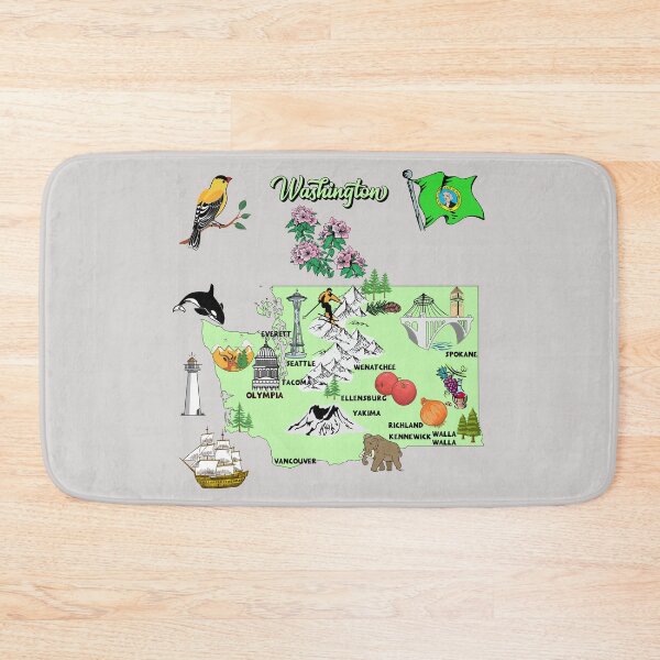 Item preview, Washington tourist map with landmarks, flag and famous symbols, USA designed and sold by mashmosh.