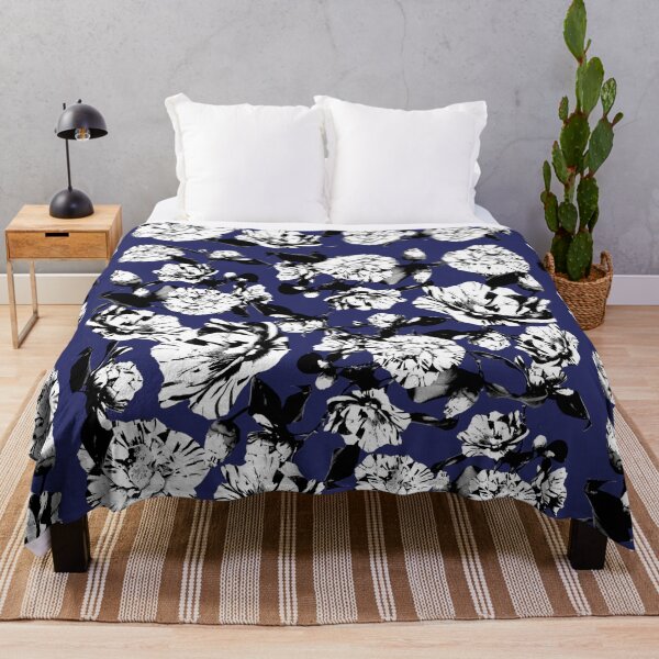 Item preview, Navy Blue Monochrome Vintage Japanese Peony Illustration Design designed and sold by TrulyEpoque.