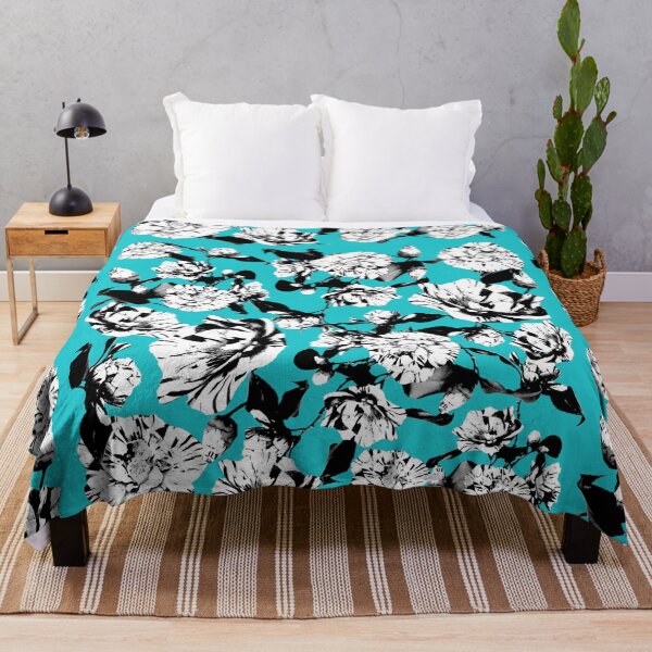 Item preview, Turquoise Monochrome Vintage Japanese Peony Illustration Design designed and sold by TrulyEpoque.
