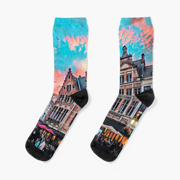 Super elastic socks Wanderlust,Bruges Belgium Streets,socks for men