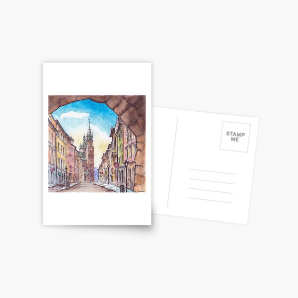 Item preview, Cracow - Florianska Street - ink & watercolor illustration designed and sold by Art-By-Ewelina.