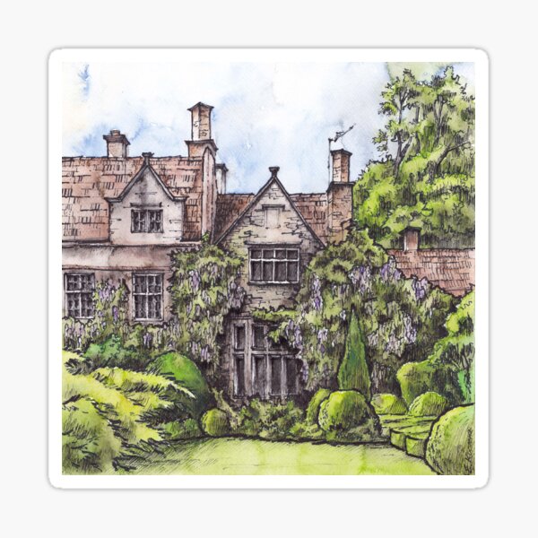 Vista previa del artículo con la obra «Antigua mansión inglesa - ilustración de tinta y acuarela», diseñado y vendido por Art-By-Ewelina.