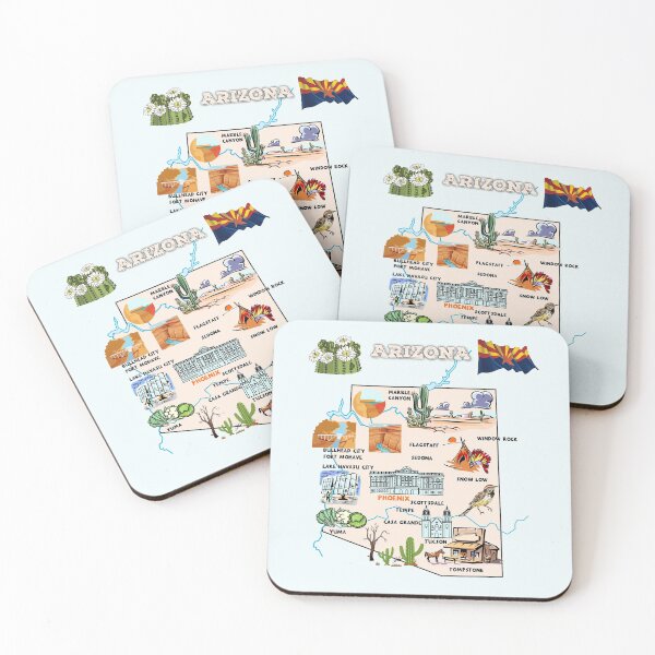 Item preview, Hand Drawn Illustration of Arizona state Map with Tourist Destinations, USA designed and sold by mashmosh.