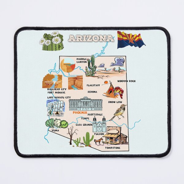 Item preview, Hand Drawn Illustration of Arizona state Map with Tourist Destinations, USA designed and sold by mashmosh.