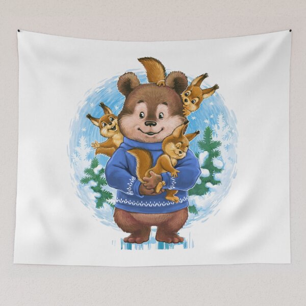 Item preview, bear with squirells in forest designed and sold by Niti-Niti.