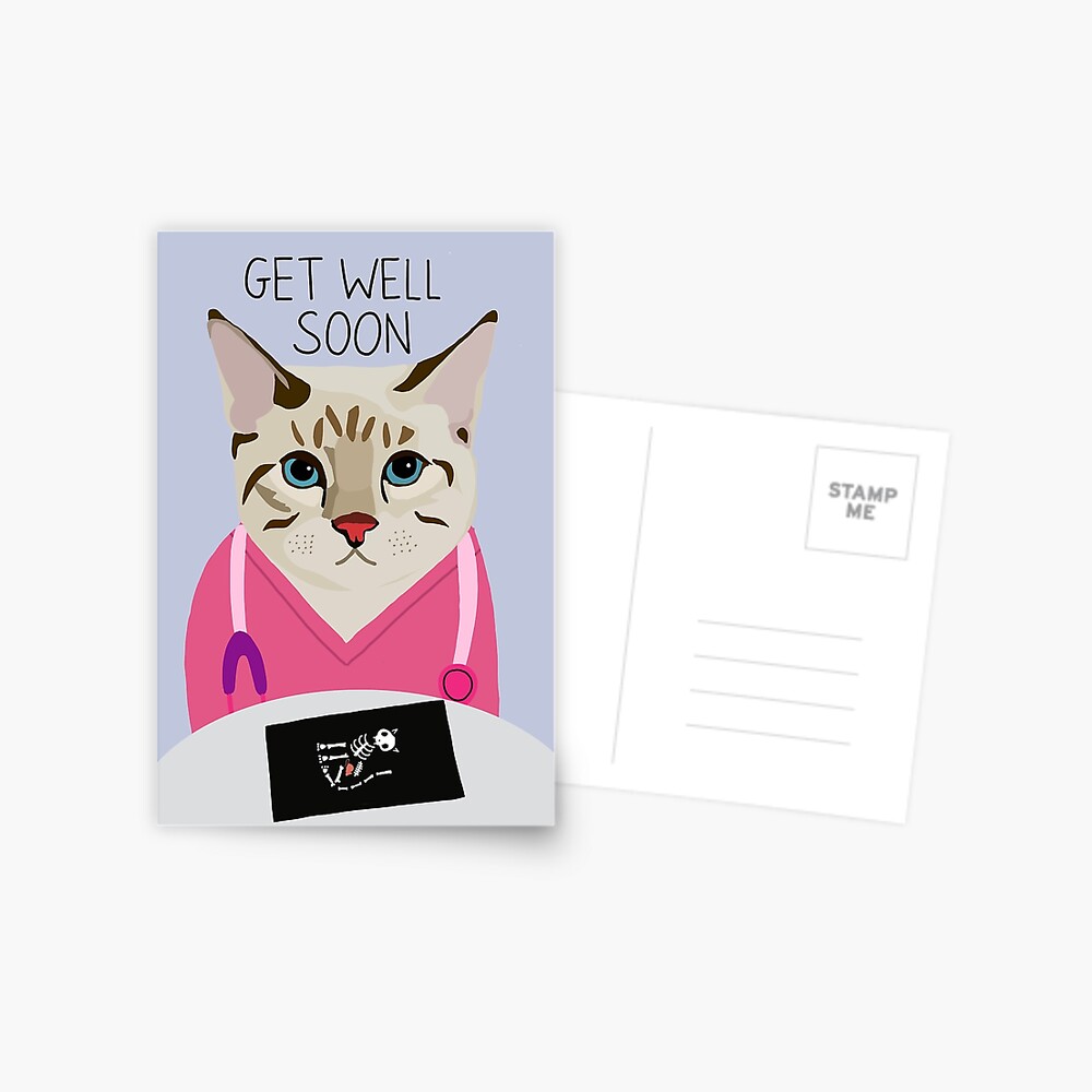 Get Well Soon Cat Card - 5 x 7 - Garden Cottage