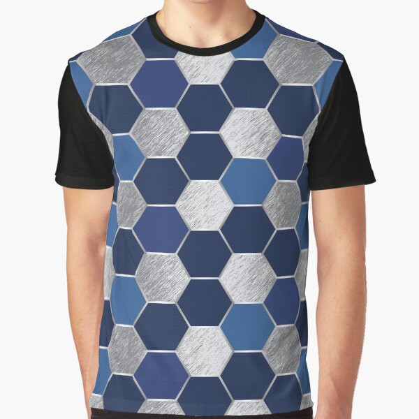 Item preview, Metal Silver and Dark Blue Geometric Hexagon Pattern designed and sold by CynthiaGraphics.