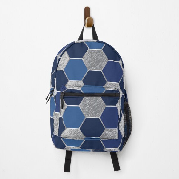 Item preview, Metal Silver and Dark Blue Geometric Hexagon Pattern designed and sold by CynthiaGraphics.