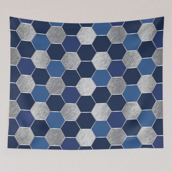 Item preview, Metal Silver and Dark Blue Geometric Hexagon Pattern designed and sold by CynthiaGraphics.