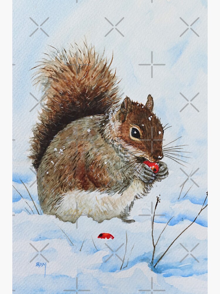 Artwork view, Squirrel in the snow designed and sold by Bethany Milam