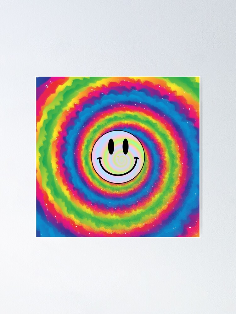 "acid smiley face along with a tiedye art " Poster for Sale by