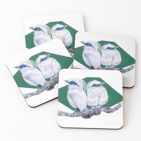 Item preview, Bali Myna Birds Watercolor with Green Background designed and sold by carleeclarkeart.
