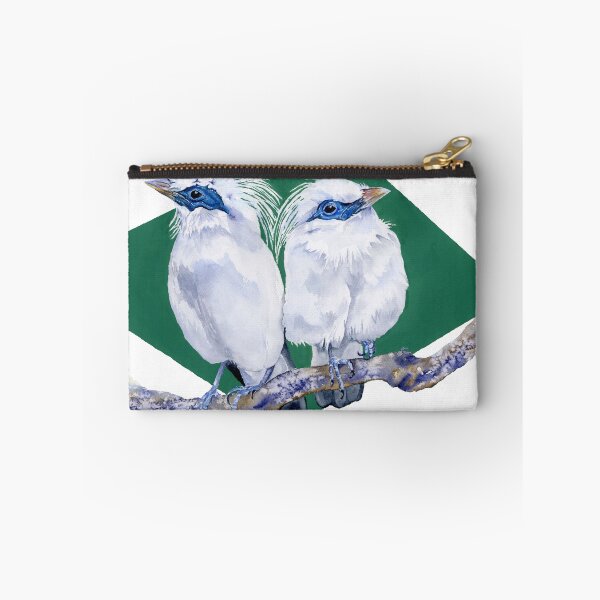 Item preview, Bali Myna Birds Watercolor with Green Background designed and sold by carleeclarkeart.