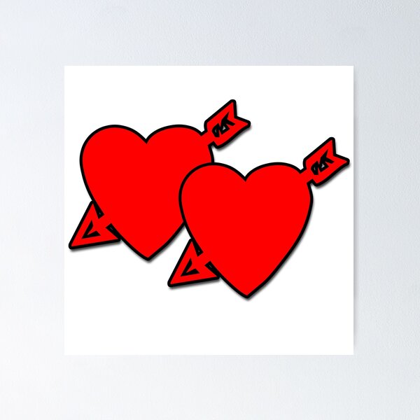 Item preview, Double Red Cartoon Hearts with Arrows Pattern on a White Background, Small Sized Repeating Pattern designed and sold by Nicolette Olivier.