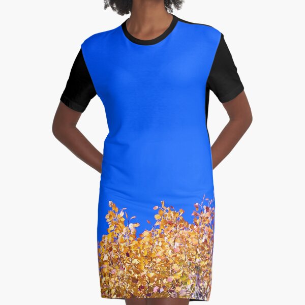 Yellow Leaves Blue Sky Graphic T-Shirt Dress