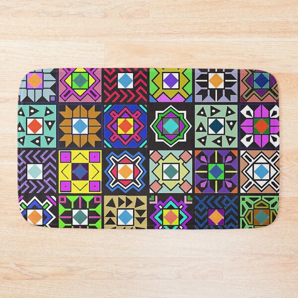 Item preview, 1980s crazy colorblock pattern, neon pink green blue pattern, 1980s quilt, stained glass,  designed and sold by Nostrathomas66.
